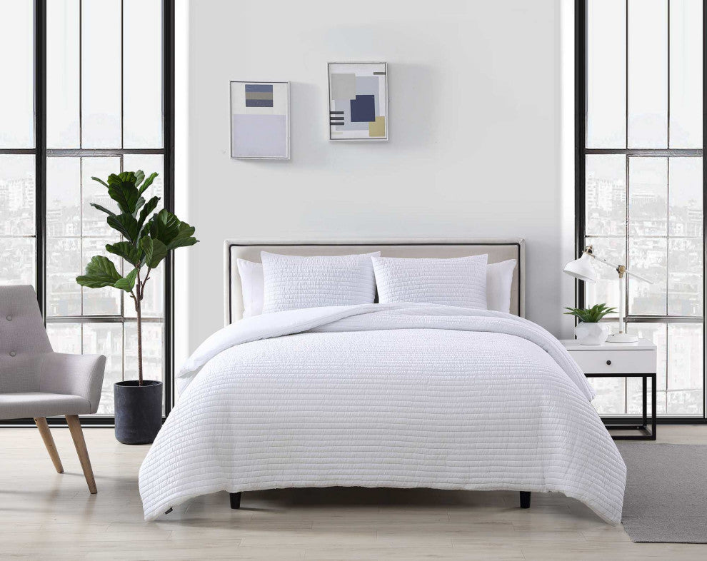 The Nesting Company Palm 3 Piece Comforter Set - Queen - White