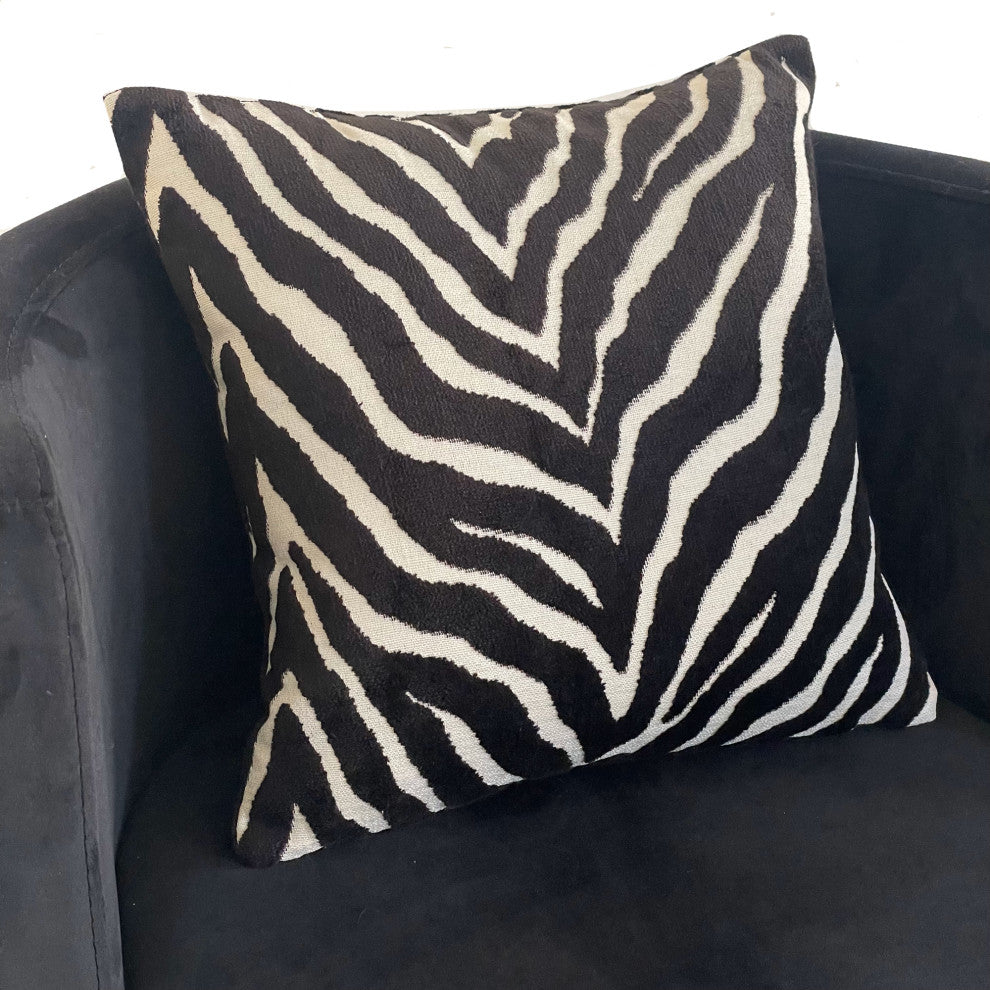 Plutus Black Zebra Black Animal Motif Luxury Throw Pillow, Double Sided  26"x26"