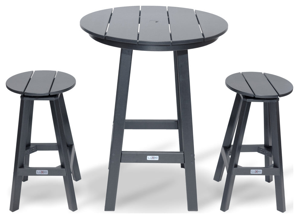 LuXeo Mason-Cabo Round Counter Bar 3-Piece Set, Gray