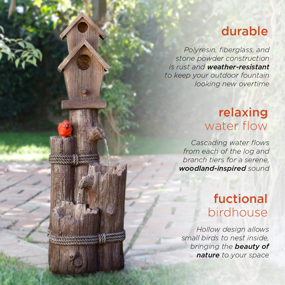 35" Tall Outdoor 3-Tier Birdhouse Water Fountain Yard Art Decor