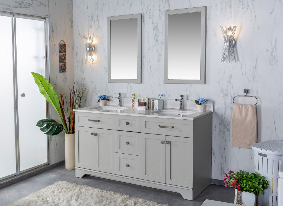 Livia Collection 60" Bathroom Vanity With Sink, Mirror, Countertop, Gray