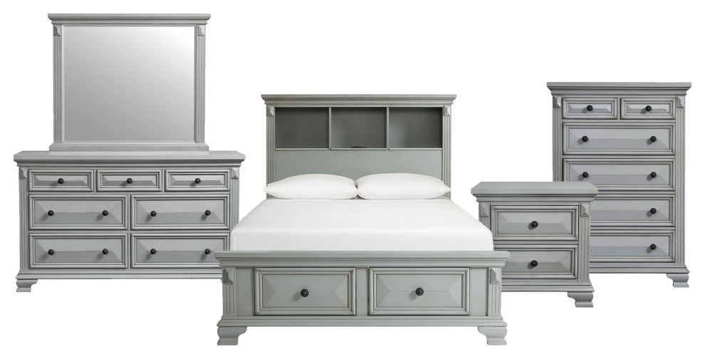 Picket House Montauk Twin Over Full Bunk Bed, Gray, 5 Piece