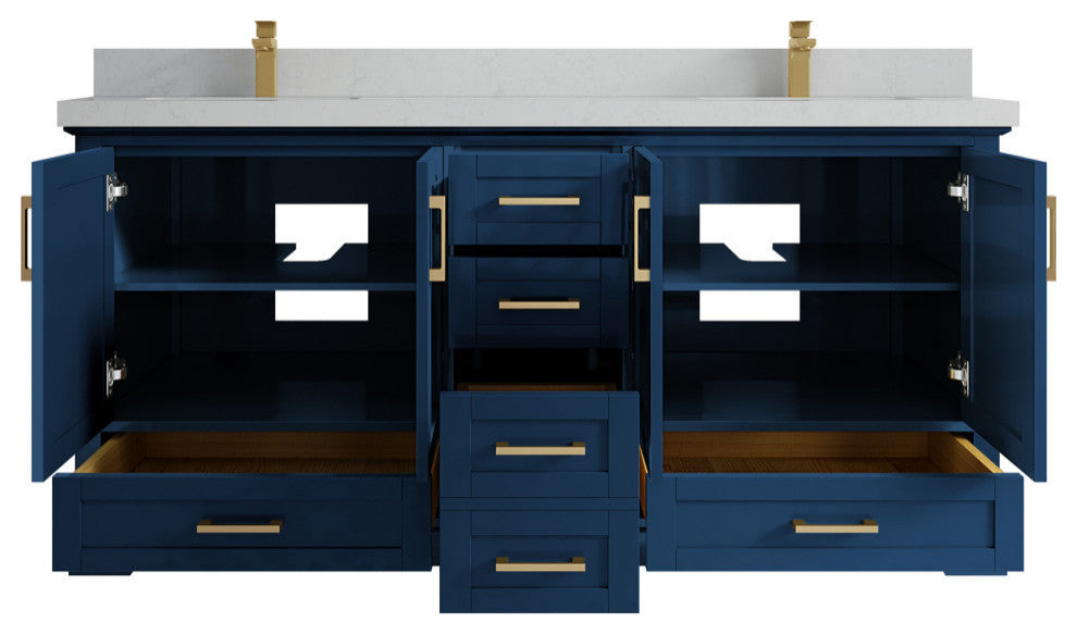 Boston 72 Double Sink Bath Vanity in Navy Blue 2" Carrara Quartz