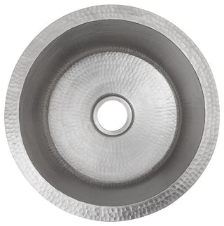 14" Round Hammered Copper Bar Sink, Nickel, 2" Drain Opening