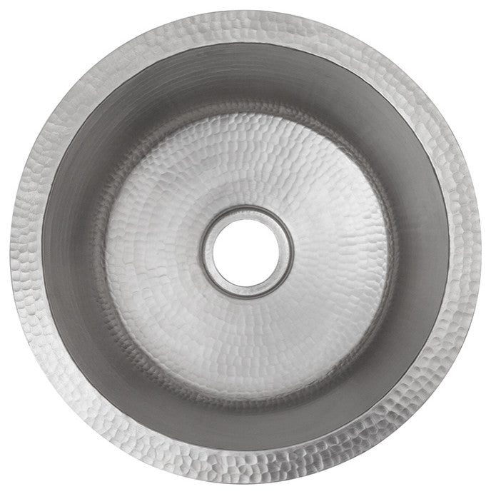 14" Round Hammered Copper Bar Sink, Nickel, 2" Drain Opening