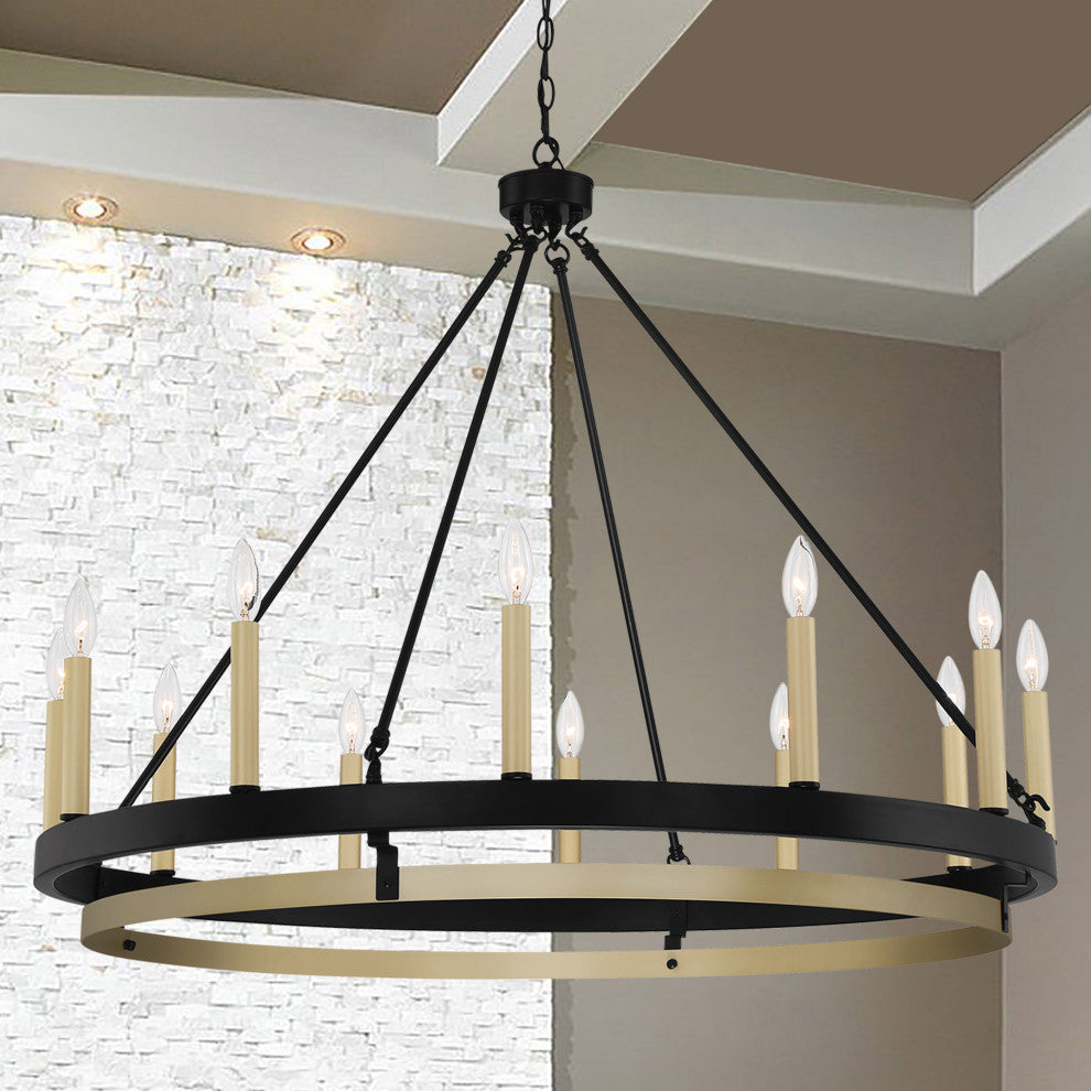 12 Light Candle Style Wagon Wheel Chandelier