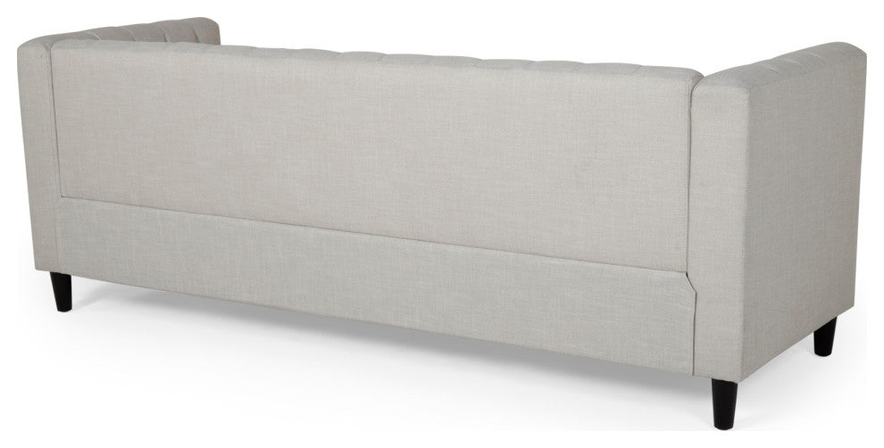 Violet Channel Stitched Fabric 3 Seat Sofa, Beige and Dark Brown