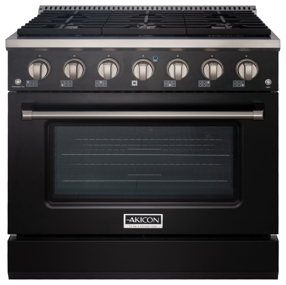 36" Slide-in Freestanding Gas Range & 5.2 Cu. Ft. Oven, 6 Burners. Matte Black, Matte Black & Stainless Steel