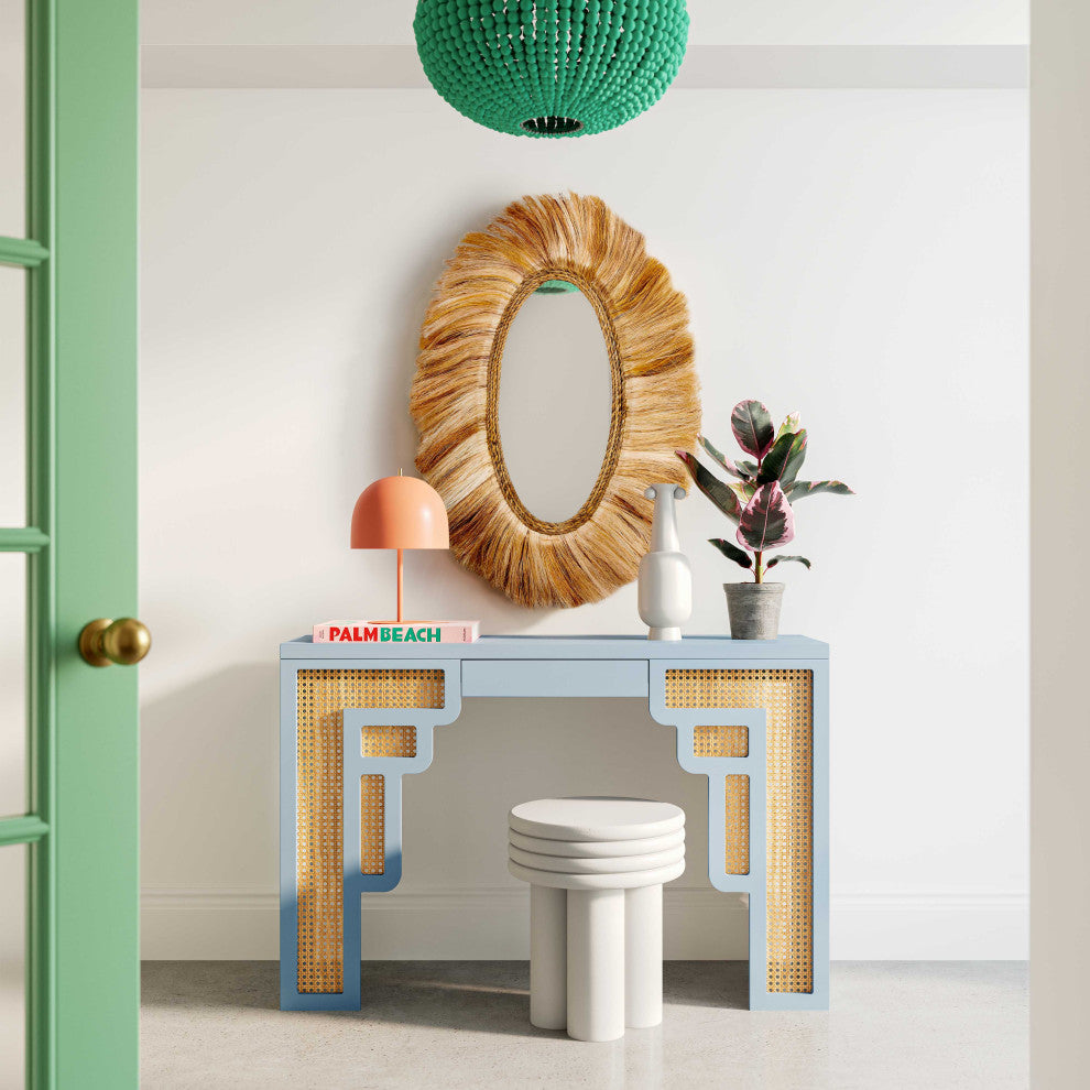 Suzie Pastel Blue/Rattan Console Table