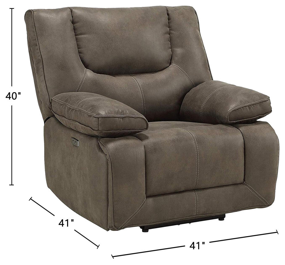 Gray Leather-Aire Power Motion Recliner With USB Port