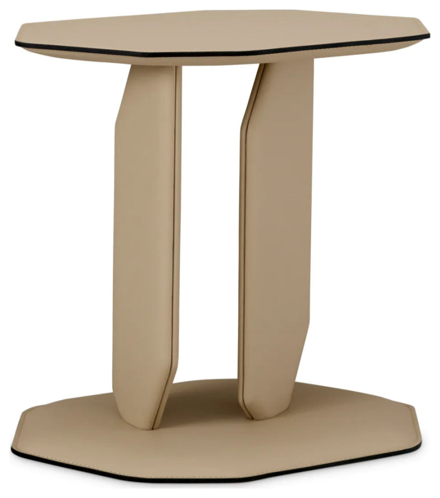 Light Brown Leather Side Table, Eichholtz Maurizio