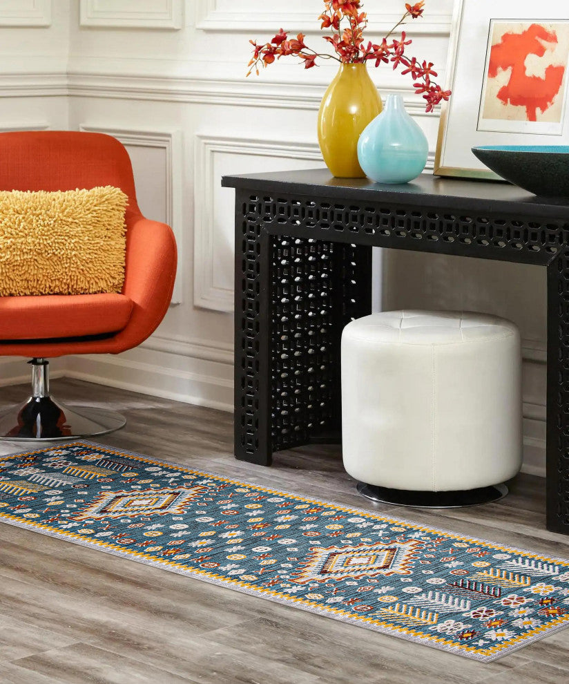 Aqua Gypsy Area Rug, Blue, 2'6"x8'