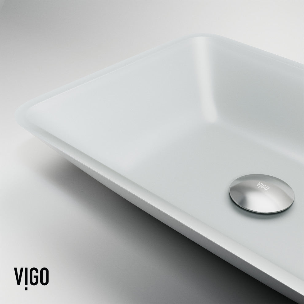 VIGO Sottile 18"L x 13"W x 4"H Glass Rectangular Vessel Bathroom Sink, White