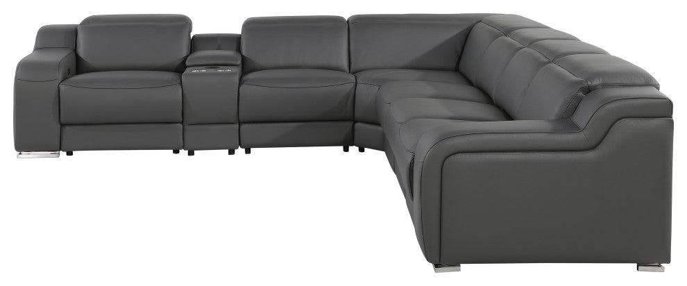 Marco-7-Piece, 4-Power Reclining Italian Leather Sectional, Dark Gray