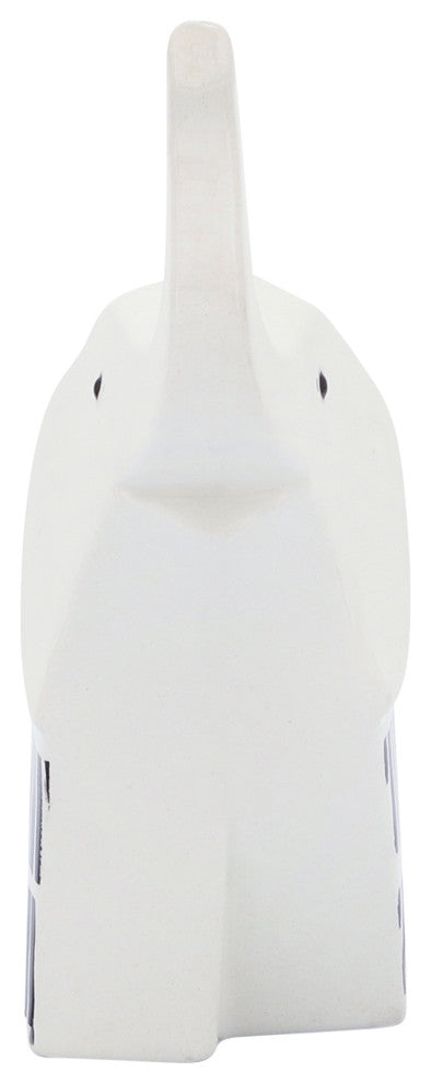 Ceramic 7"L Elephant Trunk Up, Black/White