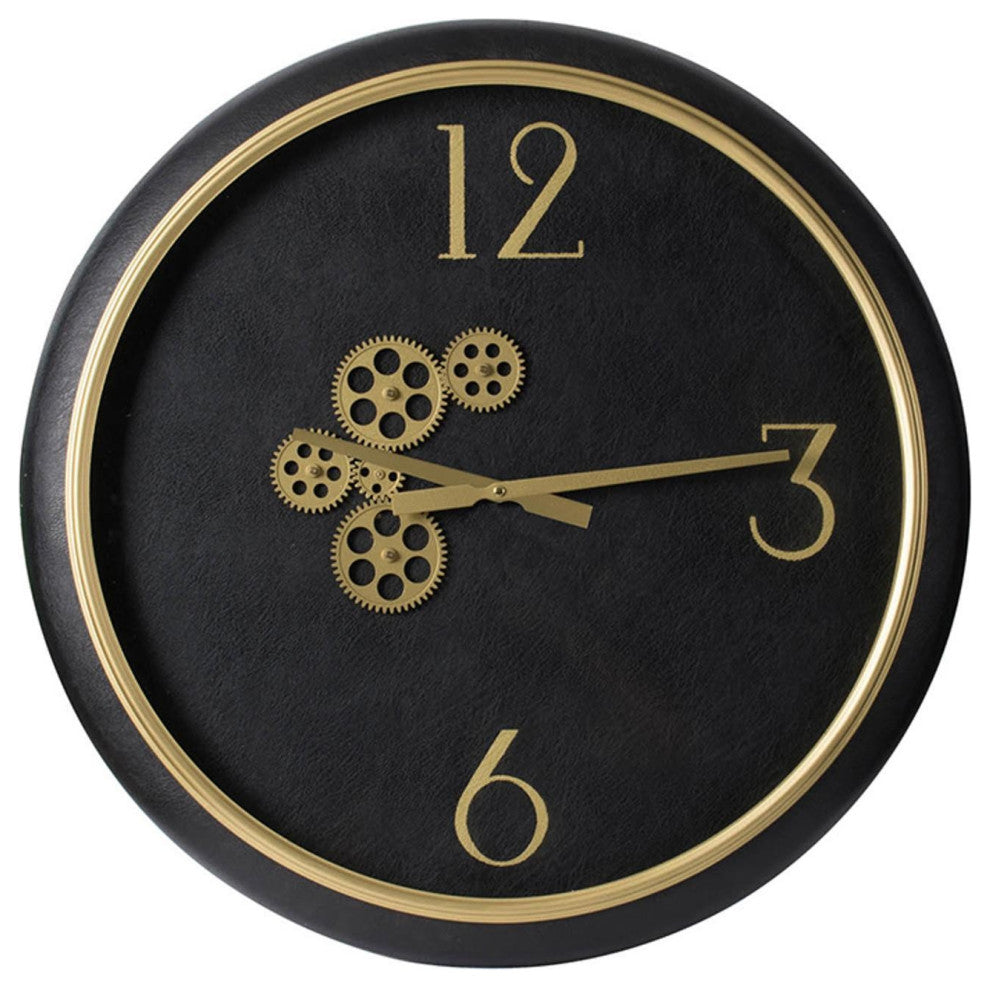 Black and Gold Gear Contemporary Round Wall Clock