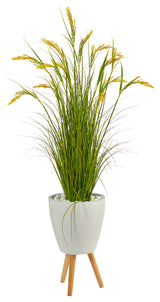 5" Wheat Grain Artificial Plant, White Planter With Legs