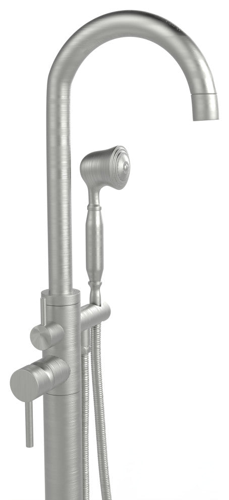 CastelloUSA Neptune Freestanding Tub Filler Faucet, Brushed Nickel, Float Handle