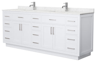 Beckett TK 84" Double Vanity, Cultured Top, Nickel Trim