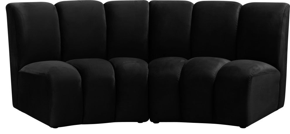 Infinity Channel Tufted Velvet Modular Chair, Black, 2 Piece