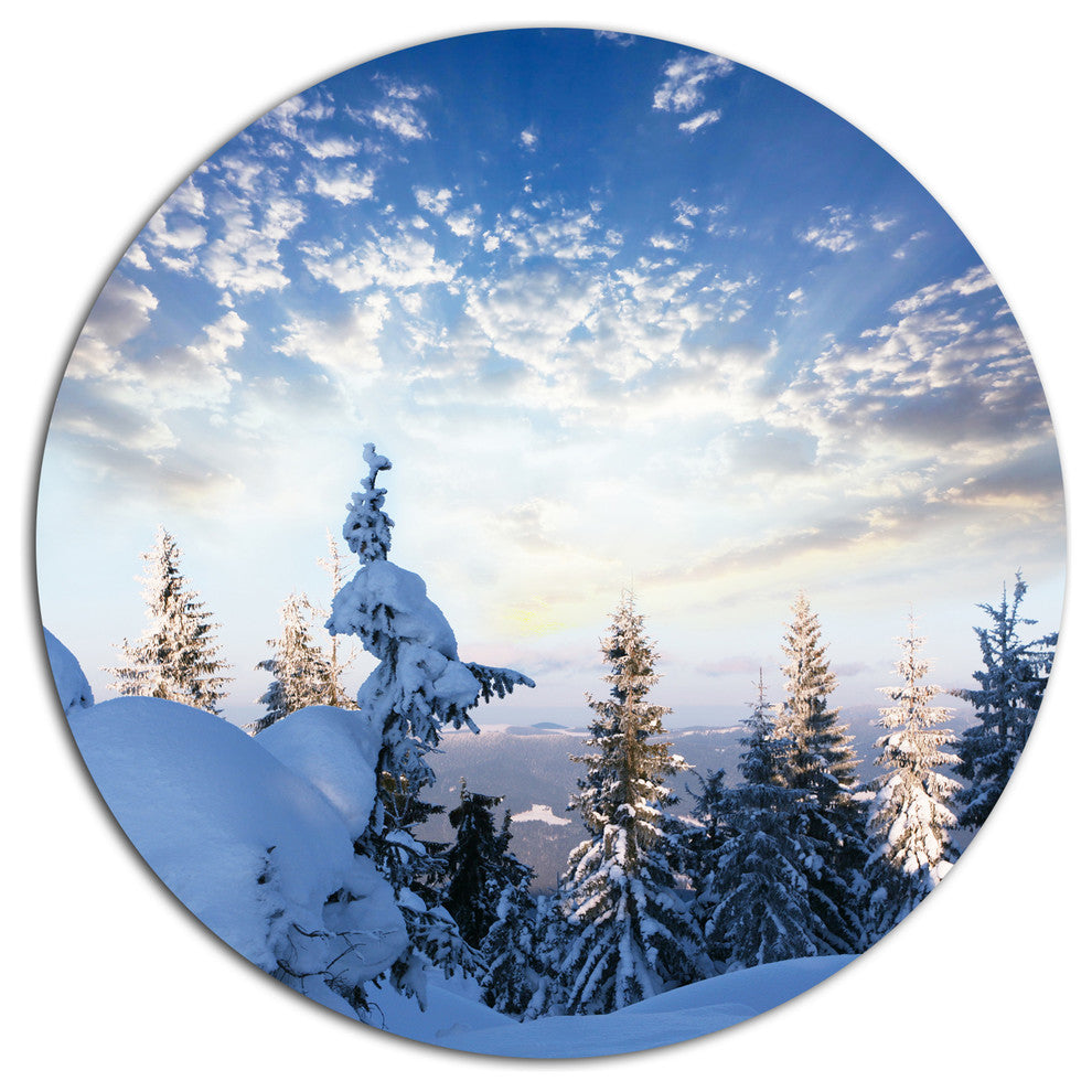 Foggy White Winter Forest, Landscape Round Metal Wall Art, 11"
