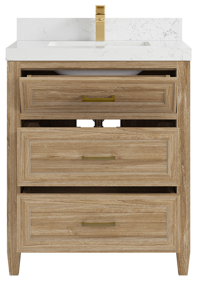 Santa Monica 30 Single Sink Bath Vanity in Whitewashed Teak 2" Empira Quartz