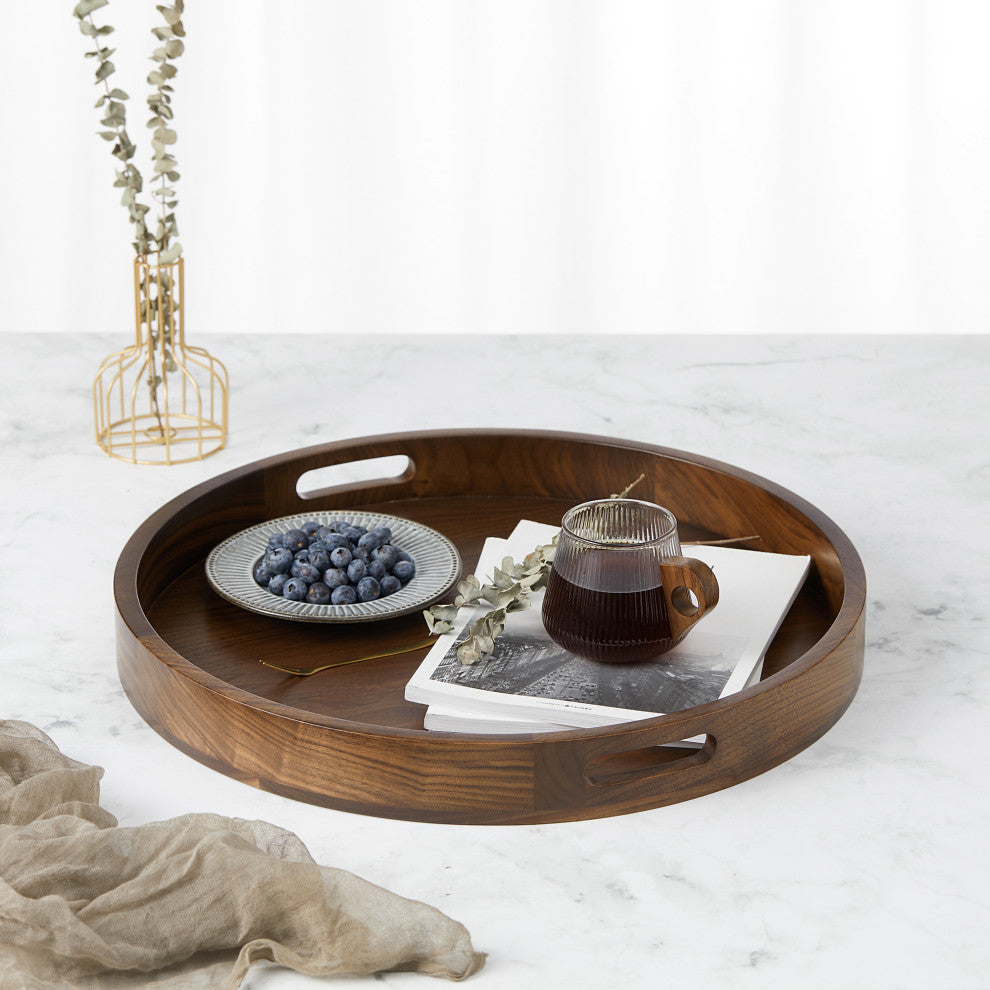 Round Black Walnut Solid Wood Tray Ottoman Tray, 20inch