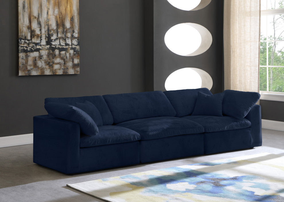 Cozy Velvet Upholstered Comfort 3-Piece Modular Sofa, Navy