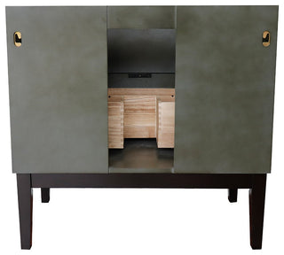 37" Single Vanity, Linen Gray Finish With Engineered Stone Top And Oval Sink