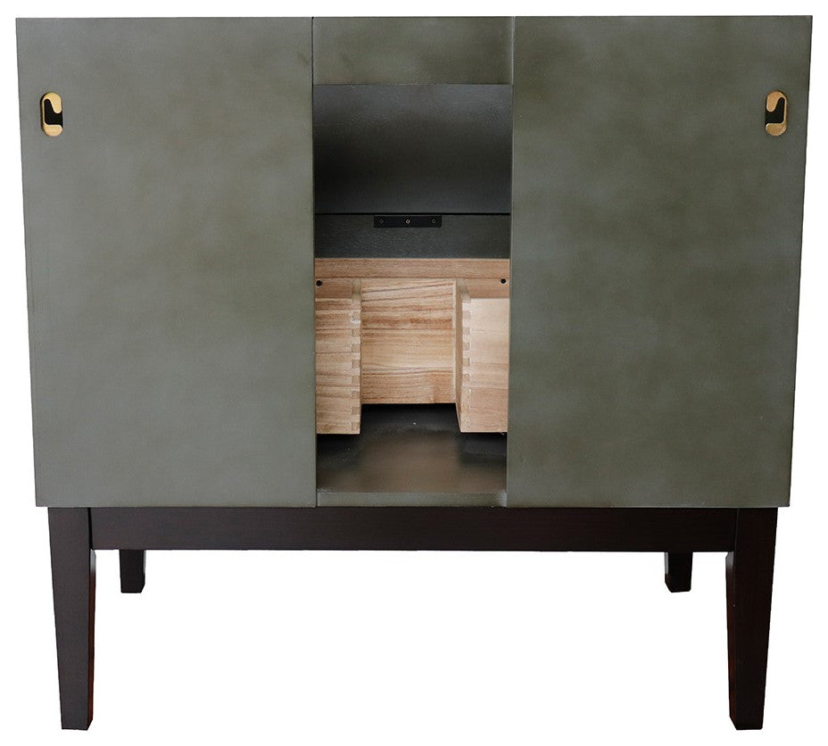 37" Single Vanity, Linen Gray Finish With Engineered Stone Top And Oval Sink