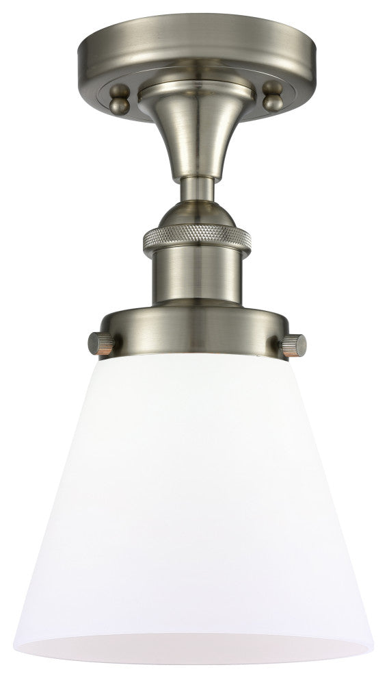 Small Cone 1-Light Flush Mount, Brushed Satin Nickel, Matte White