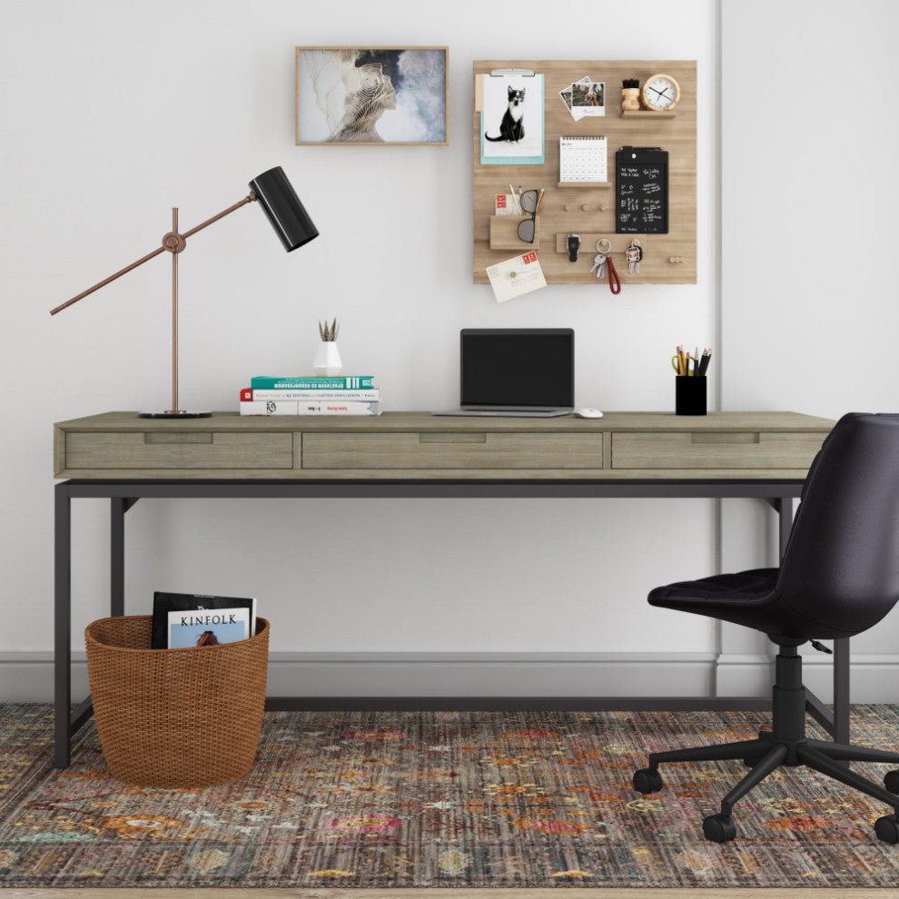 Banting Solid Hardwood Mid Century Wide Desk, Distressed Gray