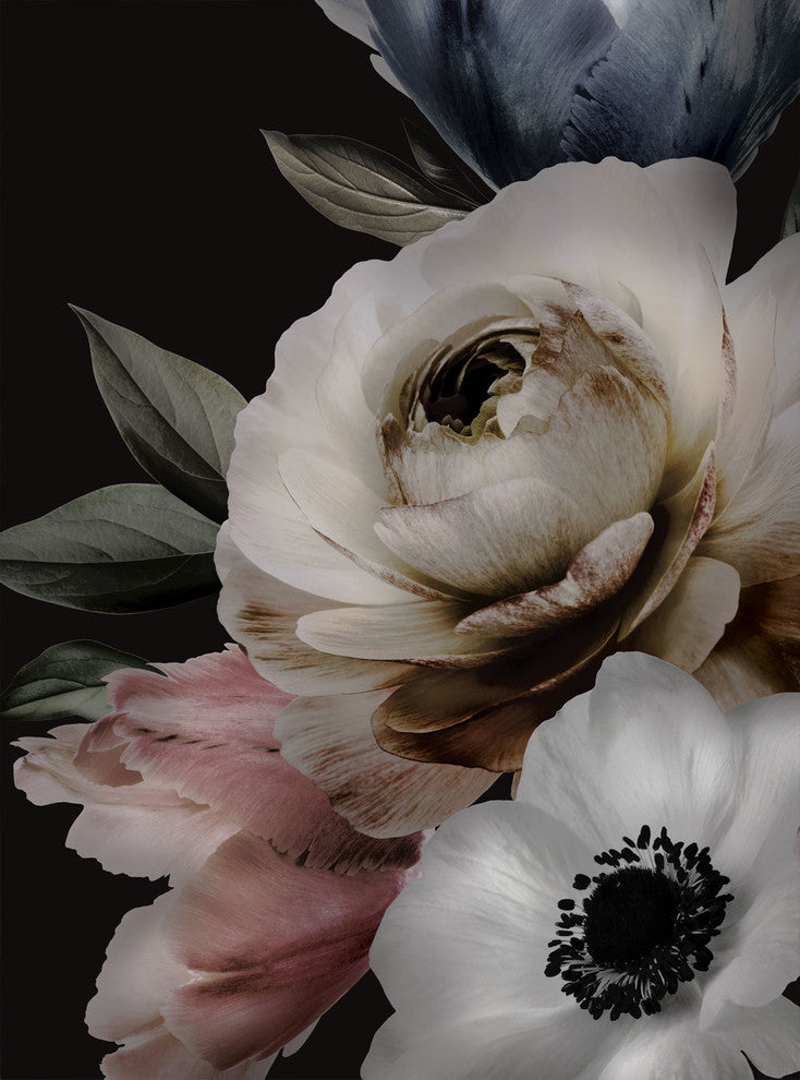 Floral Mural Wall Art Peel and Stick Vinyl Wallpaper, Midnight, 24"w X 96"h