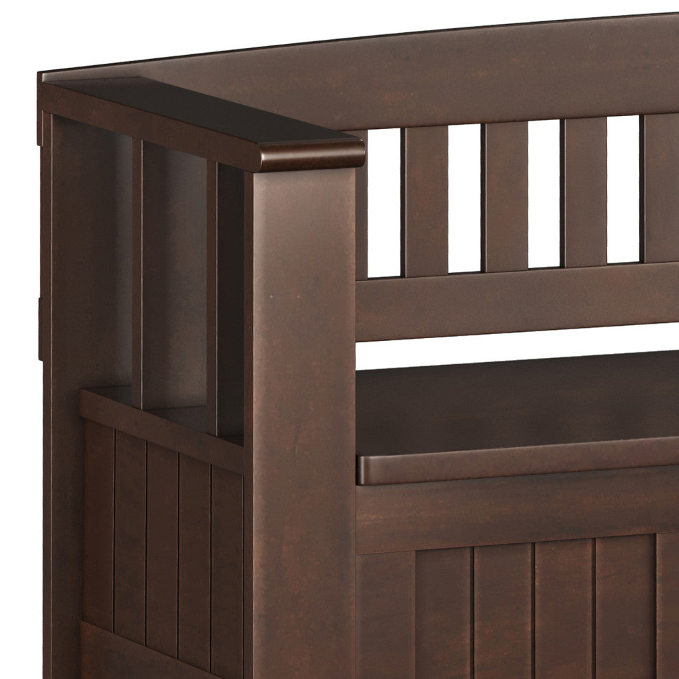 Acadian Solid Wood Entryway Storage Bench With Shelf, Brunette Brown