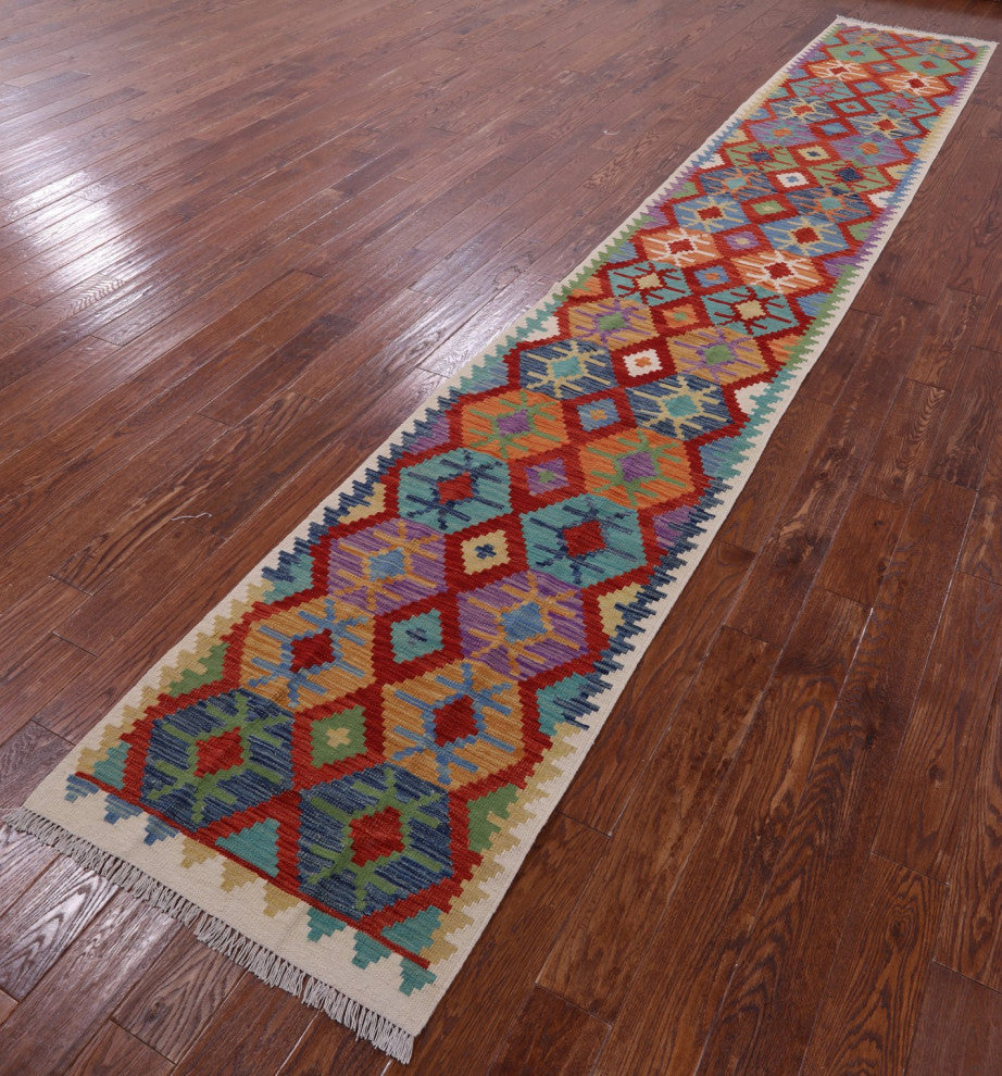 Runner Kilim Flat Weave Wool Rug 2' 8" X 16' 0" - Q12557