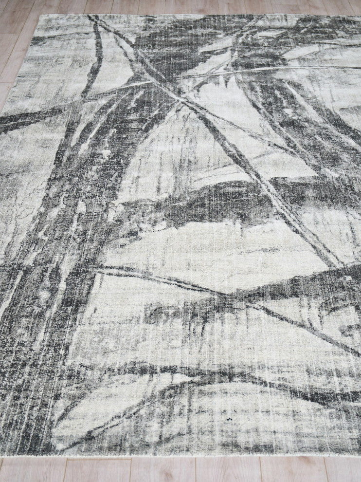 Kyoto Hand-loomed Wool/Bamboo Silk Silver/Black Area Rug, 10'x14'