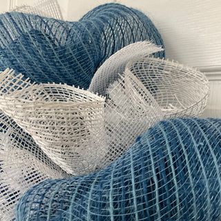 Beach Wreath Blue And White Burlap Coastal Sea Shell Handmade Deco Mesh