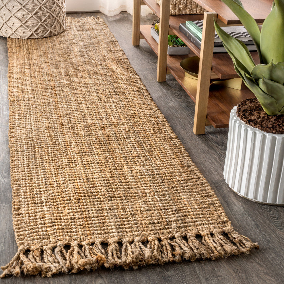 Pata Hand Woven Chunky Jute With Fringe Area Rug