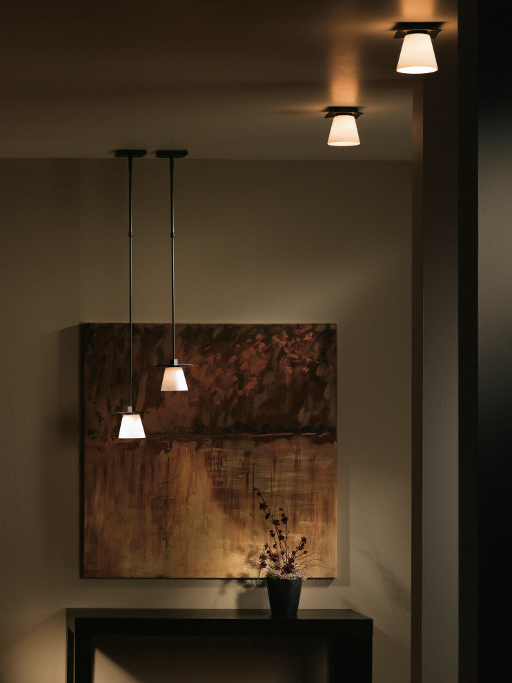 Wren Mini Pendant, Dark Smoke Finish, Opal Glass