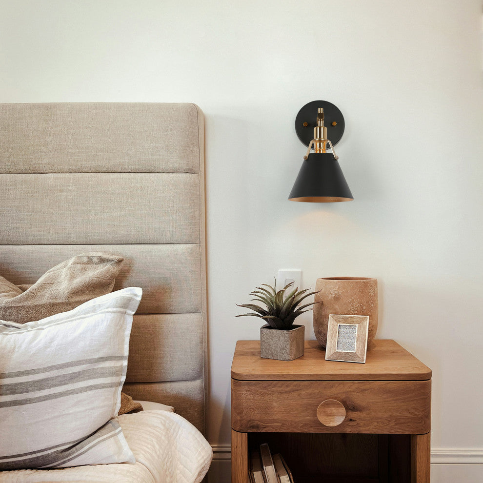 LNC Modern 1-Light Dimmable Metal Armed Wall Sconce 6"W, Black and Gold