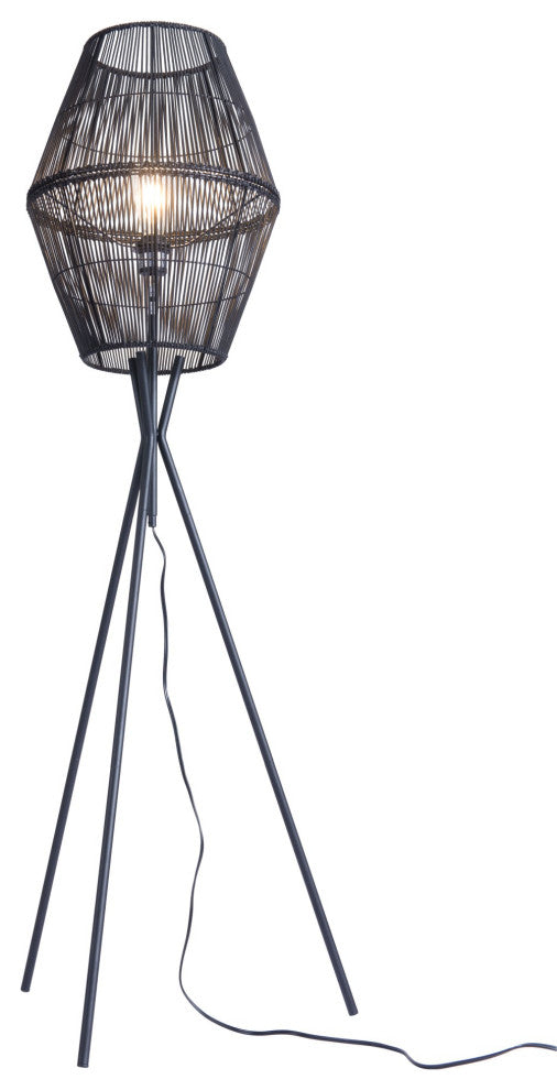 Floor Lamp Light, Steel Metal, Rattan, Black, Kitchen Lounge Cafe Bistro Lobby
