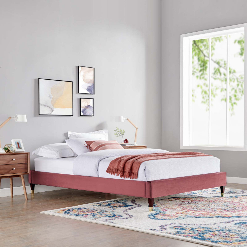 Harlow Full Performance Velvet Platform Bed Frame Dusty Rose