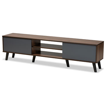 Coreen Scandinavian Modern Gray and Walnut Brown TV Stand