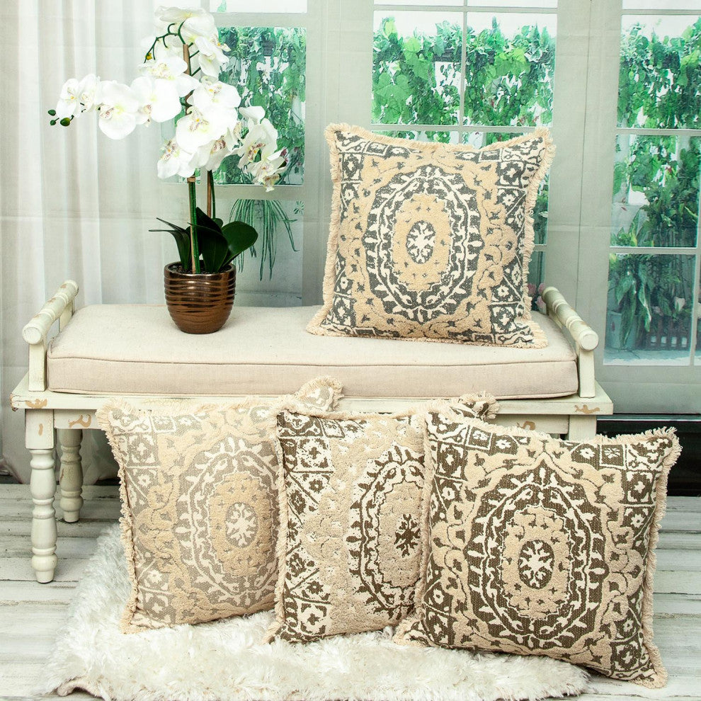 Parkland Collection Abu Beige Throw Pillow, Square, Beige/Gray