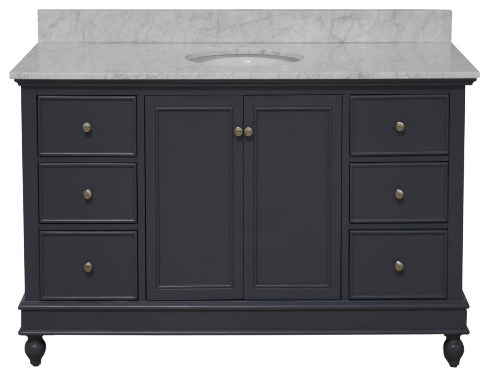 Bella 60" Bathroom Vanity, Marine Gray, Carrara Marble, Single Vanity