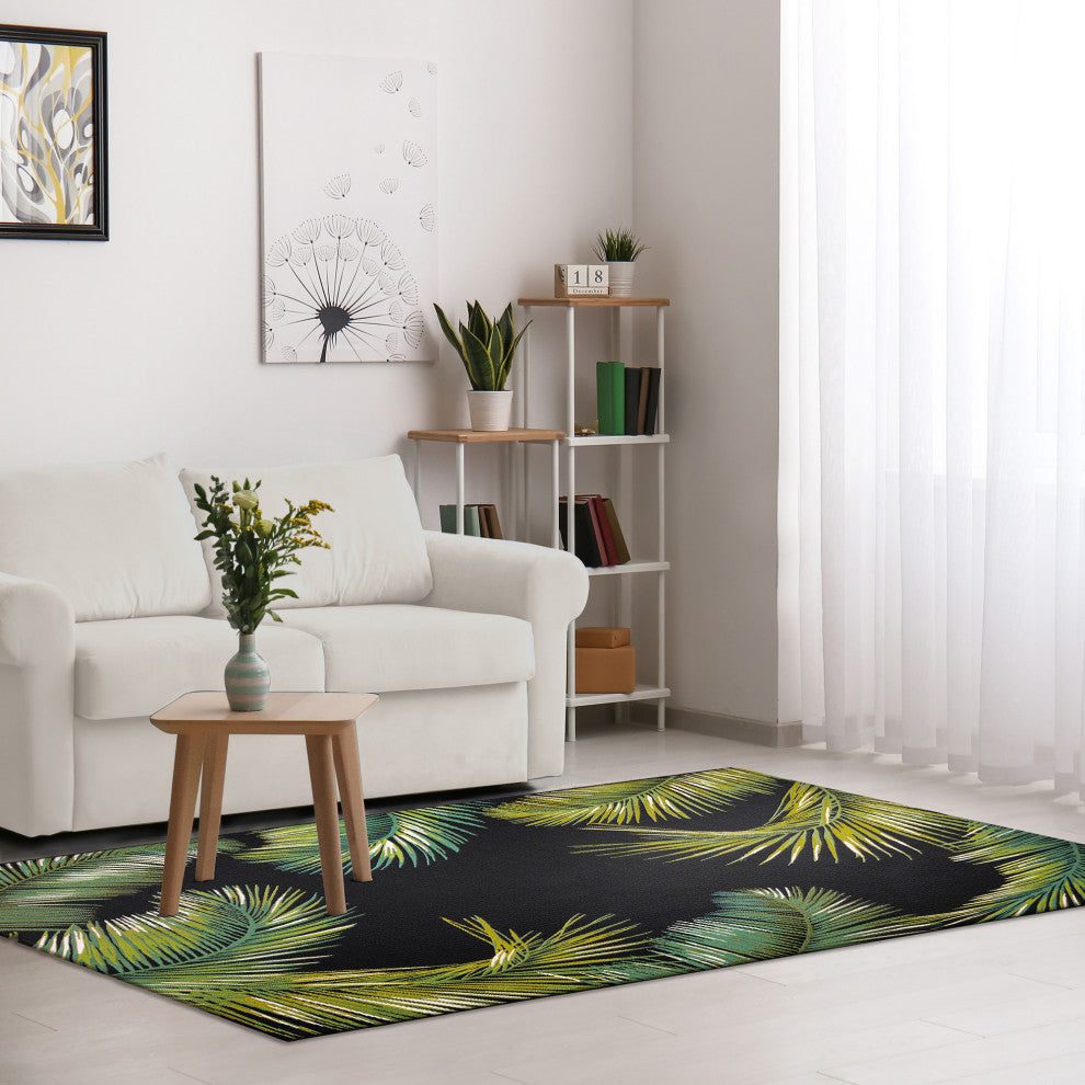 Marina Palm Border Indoor/Outdoor Rug, Black, 7'10"x9'10"