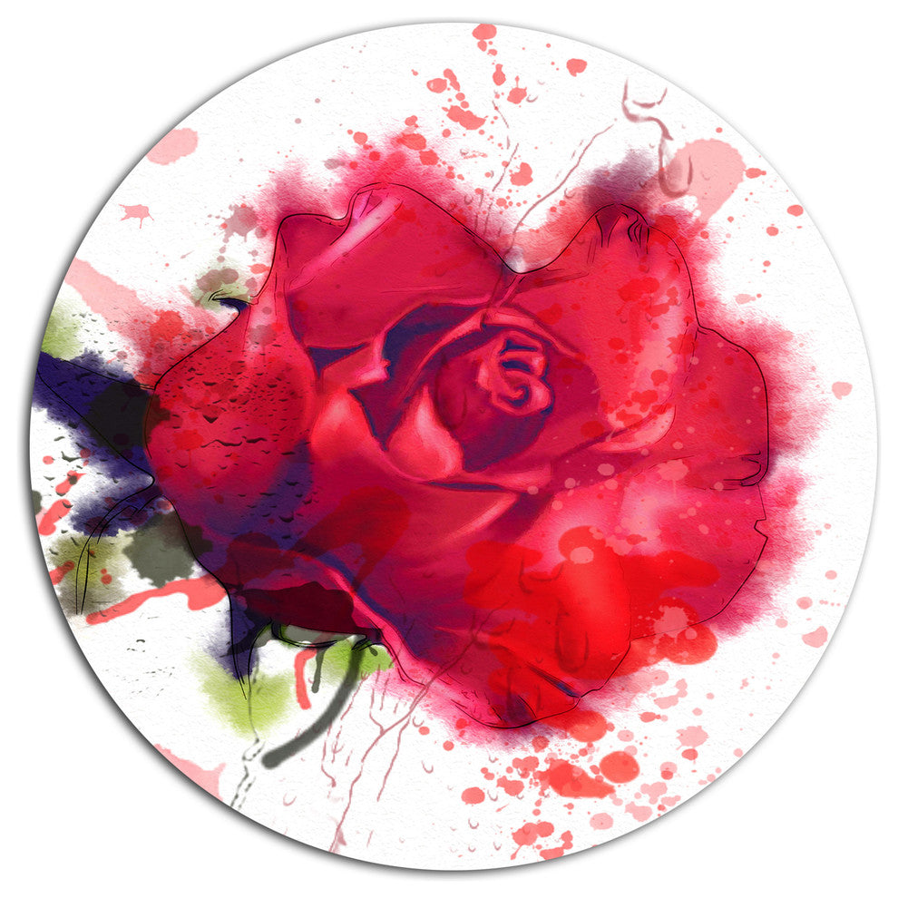 Beautiful Bright Red Rose, Floral Wall Large Disc Metal Wall Art, 11"