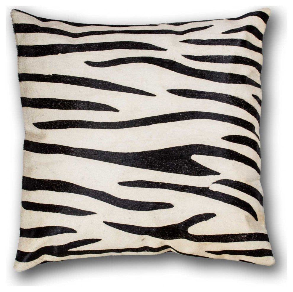 18"x18"x5" Black and White Cowhide Pillow, Zebra