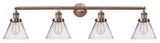 Large Cone 4-Light Bath Fixture, Clear Glass, Antique Copper