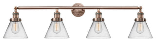 Large Cone 4-Light Bath Fixture, Clear Glass, Antique Copper